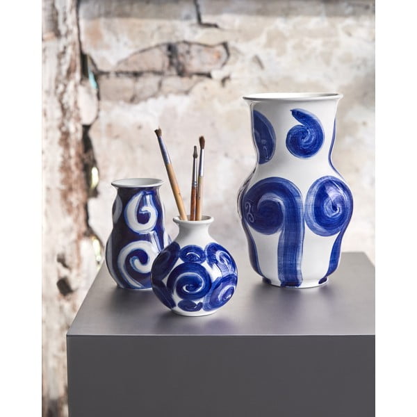 Синя ръчно рисувана каменна ваза Tulle - Kähler Design-image-2