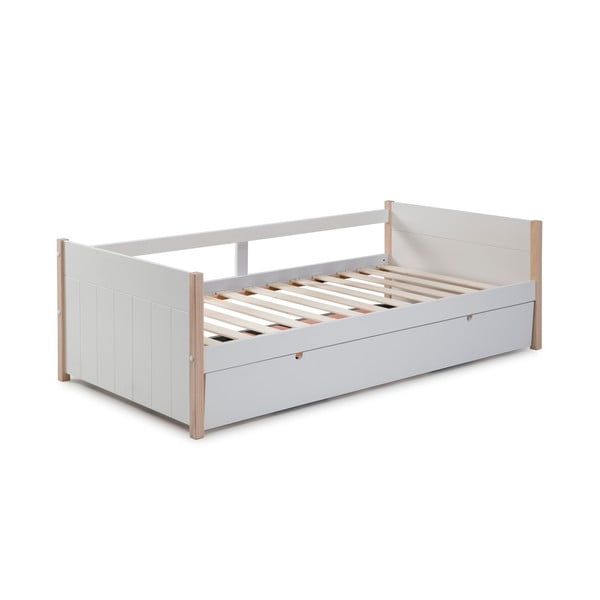 Детско легло от борова дървесина с допълнително разтегателно легло в бял и естествен цвят 90x190 cm Kiara - Marckeric