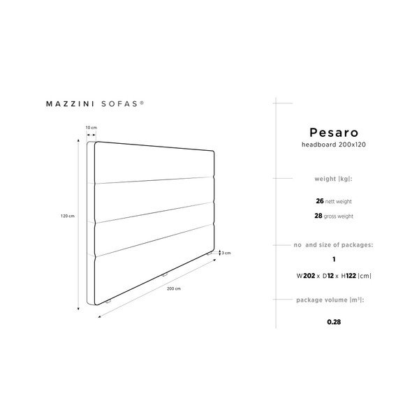 Krémové čelo postele Mazzini Sofas Pesaro, 200 x 120 cm-image-4