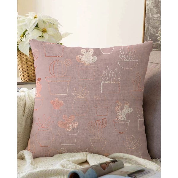 Розова калъфка за възглавница със смес от памук Succulent, 55 x 55 cm - Minimalist Cushion Covers