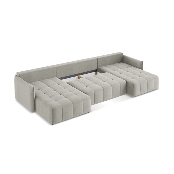 Светлосив разтегателен ъглов диван с място за съхранение (U форма) Moku – Makamii-image-3