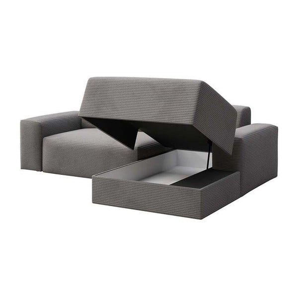 Сив разтегателен ъглов диван с място за съхранение от рипсено кадифе (десен ъгъл) Villet – Rodier-image-3