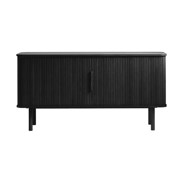 Черен нисък скрин в дъбов декор с плъзгащи се врати 76x160 cm Cavo - Unique Furniture