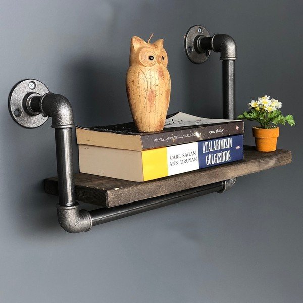 Дървен стенен рафт с метална тръба Boruraf Angela - Unknown-image-2