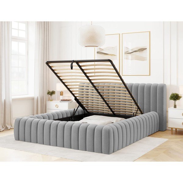 Светлосиво двойно тапицирано легло с място за съхранение и включена подматрачна рамка 160x200 cm Carilla – ELTAP-image-2