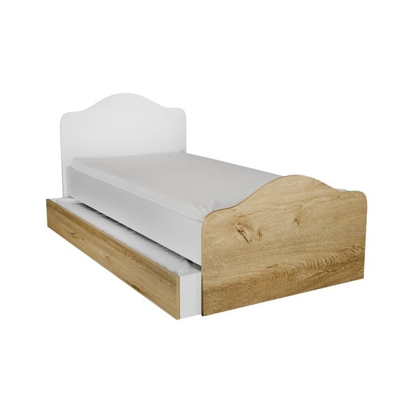 Единично легло с място за съхранение в бял и естествен цвят 90x190 cm Kanguru - Kalune Design
