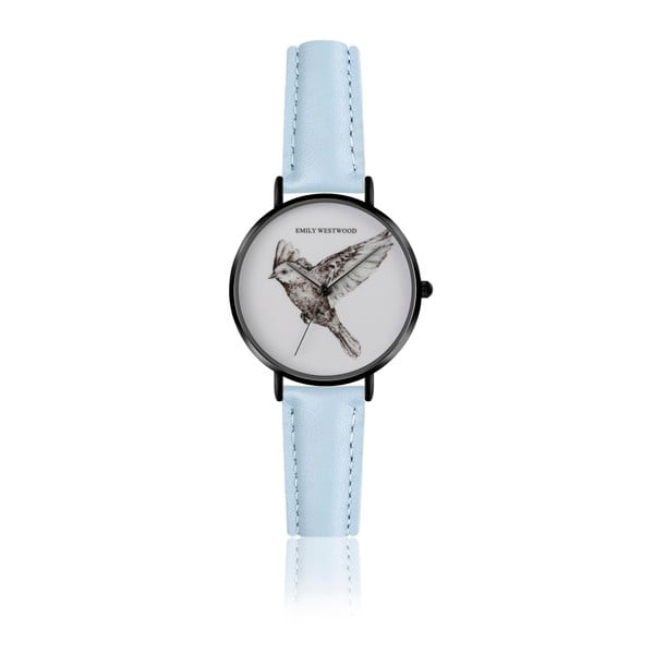 Dámské hodinky s páskem z pravé kůže světle modré barvy Emily Westwood