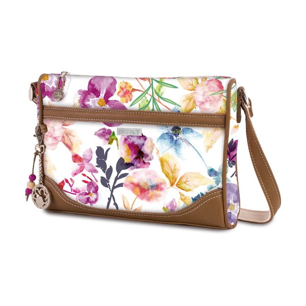 Bílá kabelka s barevnými květy SKPA-T, 25 x 18 cm