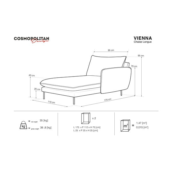 Светлосив стол за отдих, десен ъгъл Vienna - Cosmopolitan Design-image-3