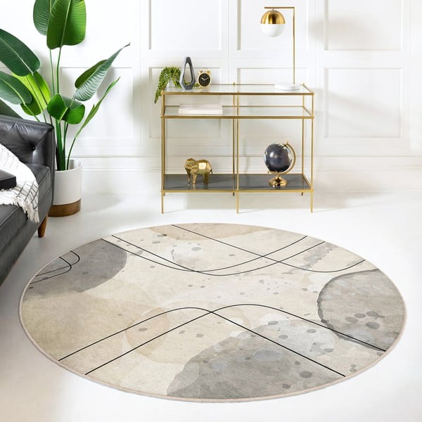 Бежов кръгъл килим подходящ за пране ø 150 cm Simple Lines – Mila Home-image-4