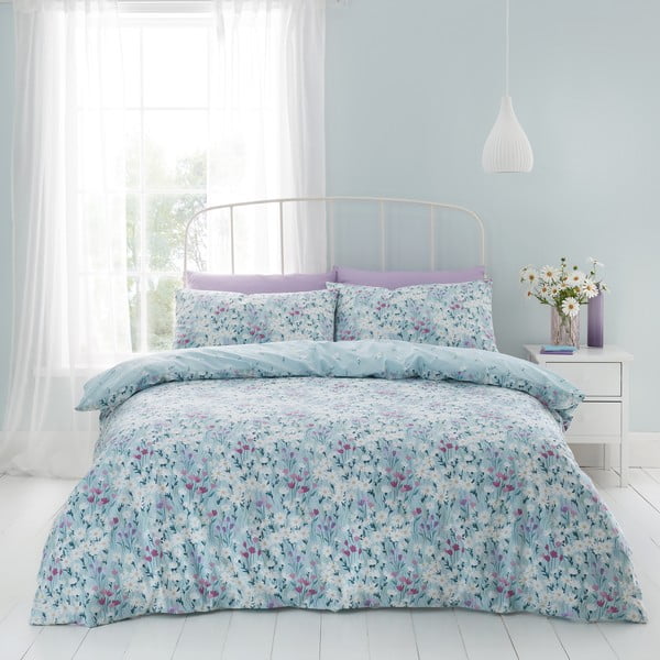Синьо спално бельо за двойно легло 200x200 cm Daisy - Catherine Lansfield