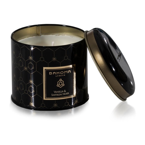 Ароматизирана свещ в калаена кутия с аромат на ванилия и черен шафран , 35 часа време на горене - Bahoma London