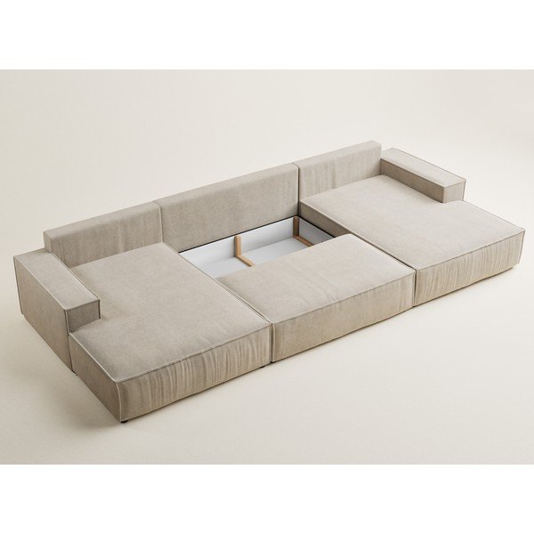 Бежов шенилов сгъваем/с място за съхранение ъглов диван (U форма) Kyoto – Maison de Rêve-image-4