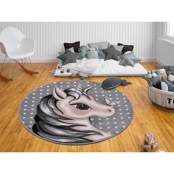 Сив детски килим ø 133 cm Cute Unicorn - Hanse Home-image-1