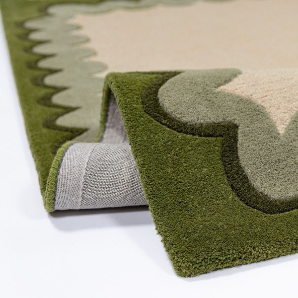 Зелен/в естествен цвят ръчно изработен вълнен килим 140x200 cm Wiggle Wool – Flair Rugs-image-2
