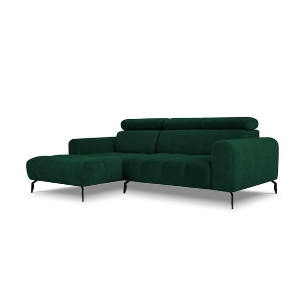 Тъмнозелен ъглов диван с облегалка и кадифена повърхност, ляв ъгъл Nico - Milo Casa