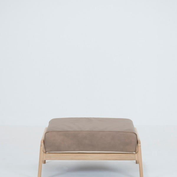 Светлокафява табуретка от биволска кожа с масивна дъбова конструкция Fawn - Gazzda-image-2