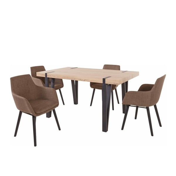 Set jídelního stolu a 4 hnědých jídelních židlí Støraa Shelia Buckley