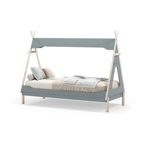 Детско легло тип къща от масивен бор в петролен цвят 90x190 cm Nora – Marckeric-image-2