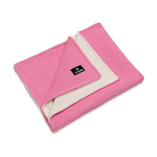 Розово и бежово плетено бебешко одеяло със съдържание на памук , 80 x 100 cm Winter waves - T-TOMI