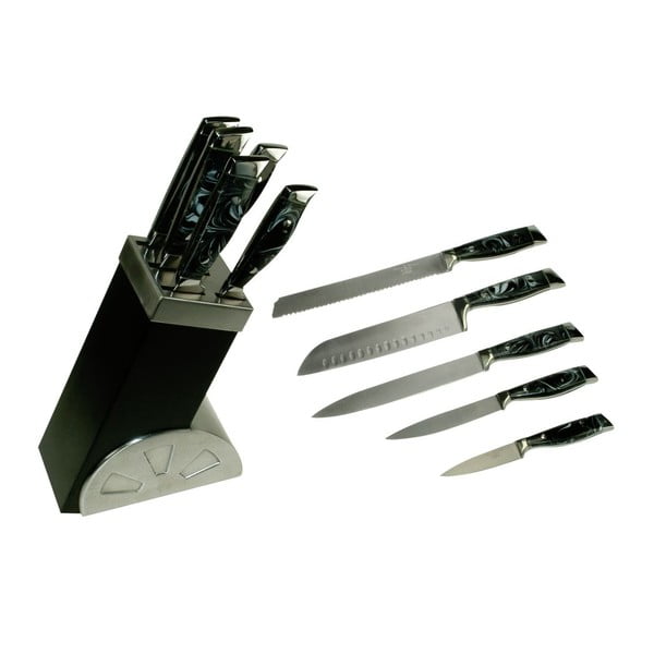 Комплект ножове от плоска стомана със стойка - Kitchenworld