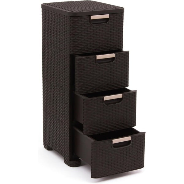 Тъмнокафяв пластмасов висок шкаф за баня 33x79 cm Rattan – Curver-image-3