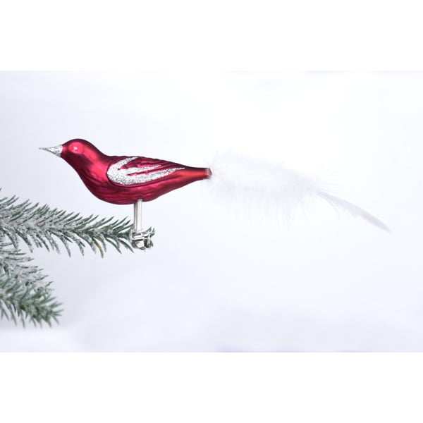 Комплект от 3 червени стъклени коледни украшения във формата на птица - Ego Dekor