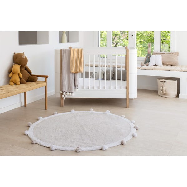 Светлосив ръчно изработен памучен детски килим подходящ за пране ø120 cm Bubbly – Lorena Canals-image-1