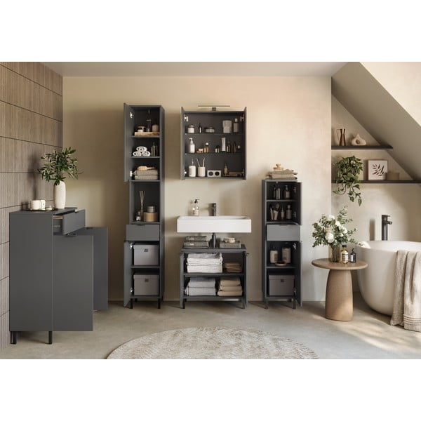 Антрацитен стенен шкаф за баня с огледало 60x71 cm Arcena – Germania-image-4