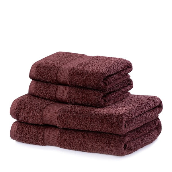 Кафяви памучни хавлии и кърпи за баня в комплект от 4 бр. от тери Marina – DecoKing