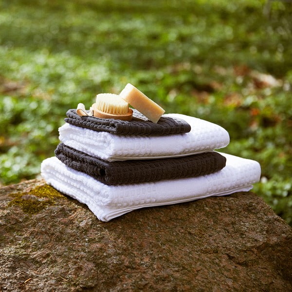 Тъмносива кърпа от органичен памук от тери 30x30 cm Check – JUNA-image-2