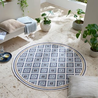 Жълто-син кръгъл килим за открито и закрито ø 160 cm Zia Trellis – Flair Rugs