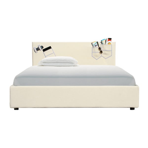 Béžová dvoulůžková postel s úložným prostorem a matrací 13Casa Task, 160 x 200 cm