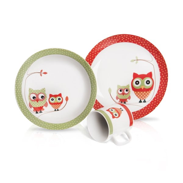 Детски порцеланов комплект за хранене от 3 части Сова - Orion