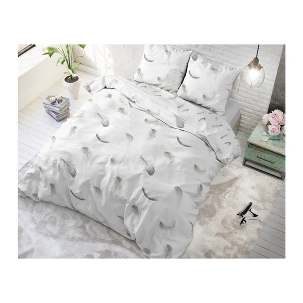 Памучно единично спално бельо Vintage Feathers White, 140 x 220 cm - Sleeptime