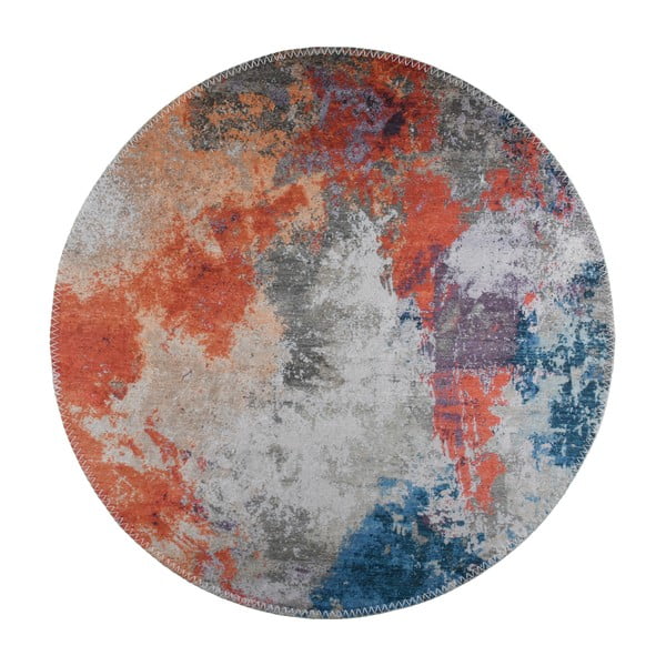 Синьо-оранжев миещ се кръгъл килим ø 80 cm - Vitaus