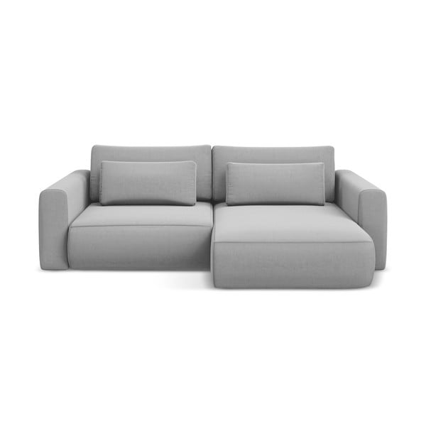 Светлосив кадифен разтегателен ъглов диван с място за съхранение (десен ъгъл) Kapua – Makamii