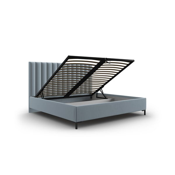 Светлосиньо тапицирано двойно легло с място за съхранение с включена подматрачна рамка 160x200 cm Casey – Mazzini Beds-image-3