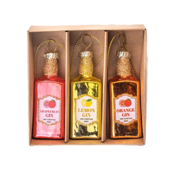 Стъклени ръчно изработени коледни украси в комплект от 3 бр. ø 3 cm Gin Bottle – Sass & Belle-image-1