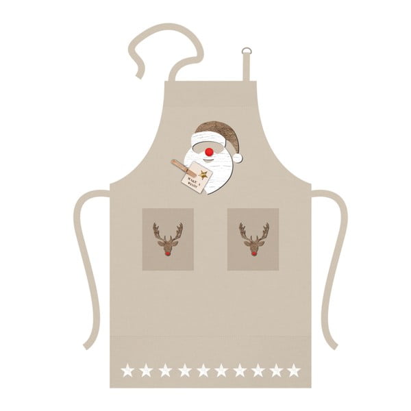 Памучна кухненска престилка с коледен мотив Дядо Коледа с червен нос - PPD