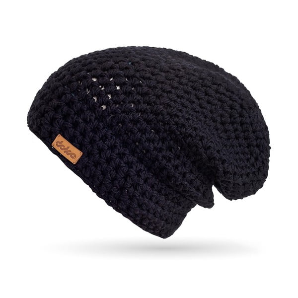 Черна ръчно плетена шапка от мериносова вълна - DOKE