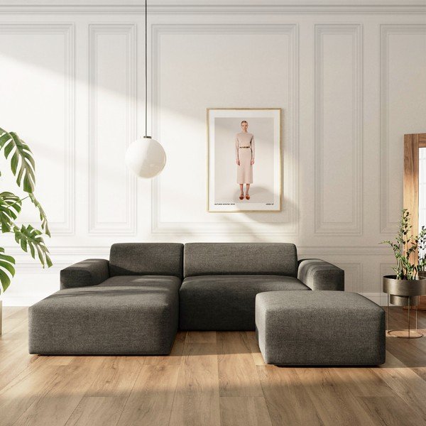 Антрацитен разтегателен ъглов диван с място за съхранение (ляв ъгъл) Villet – Rodier-image-1