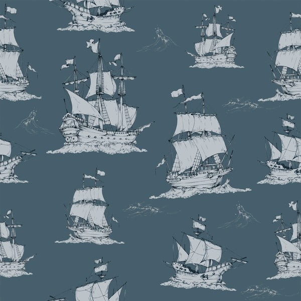 Детски тапет Морски сини кораби, 100 x 280 cm - Dekornik