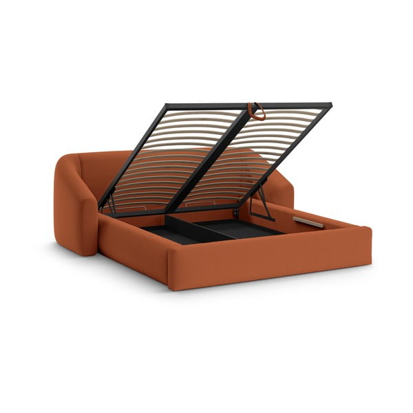 Двойно легло 160x200 cm тапицирано с място за съхранение с включена подматрачна рамка в тухлен цвят Campi – Cosmopolitan Design-image-2