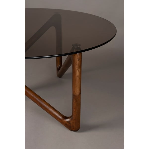 Кафява кръгла масичка за кафе със стъклен плот ø 80 cm Naia – Dutchbone-image-2