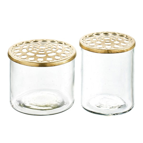 Комплект от 2 стъклени вази с месингов капак Elva - Villa Collection