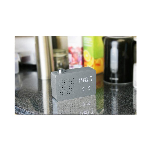 Сив будилник с бял LED дисплей и Radio Click Clock - Gingko-image-3
