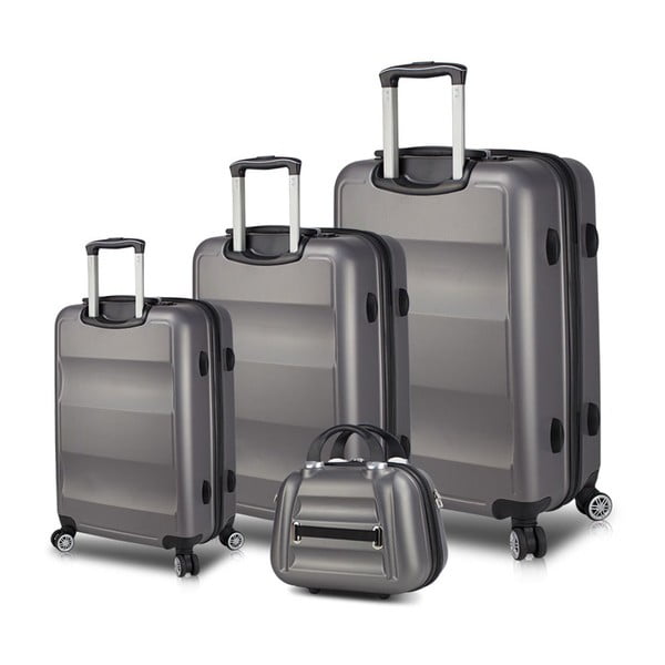 Комплект от 3 сиви куфара за пътуване на колелца с USB портове и ръчен куфар My Valice LASSO Travel Set - Myvalice