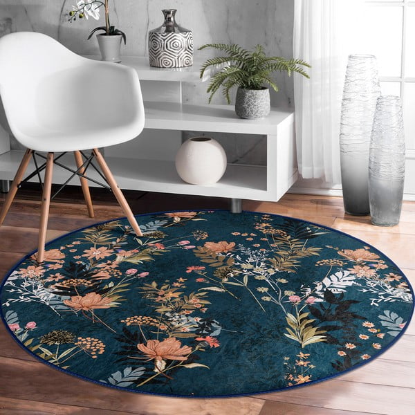 Тъмносин кръгъл килим подходящ за пране и за прахосмукачки роботи ø 100 cm Comfort – Mila Home-image-3