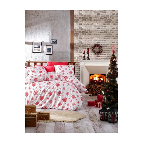 Коледно памучно спално бельо за двойно легло с чаршаф Nazenin Home Rina, 200 x 220 cm - Mijolnir